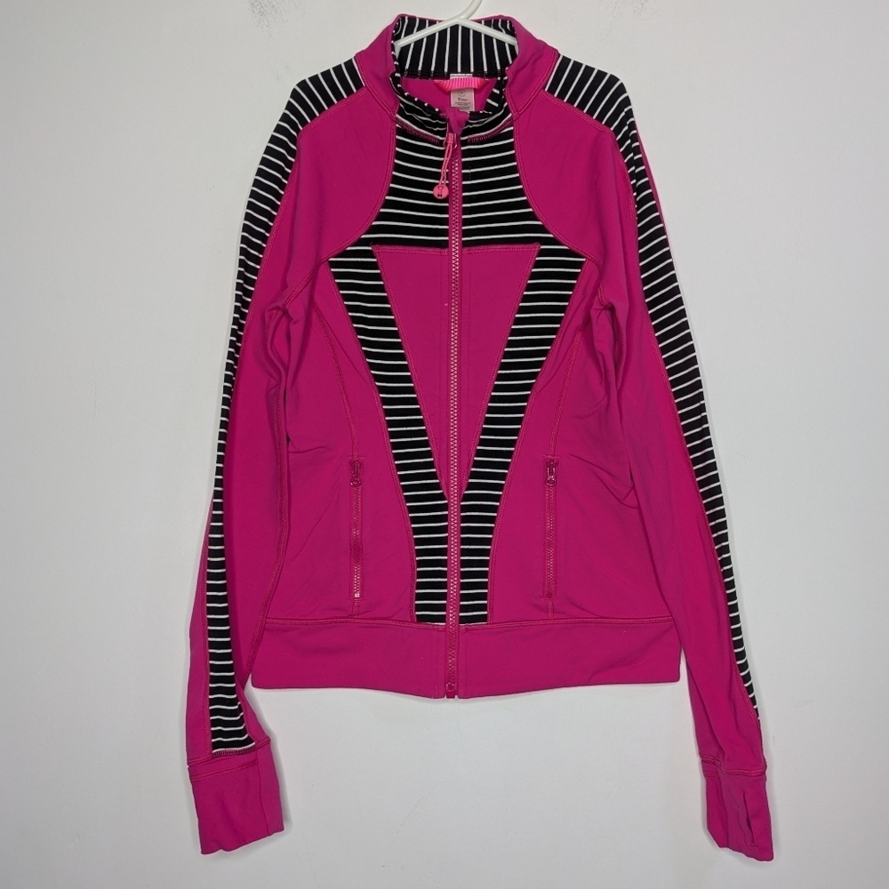 Ivivva By Lululemon Pink Black Long Sleeve Workout Exercise Zip Up Jacket 12